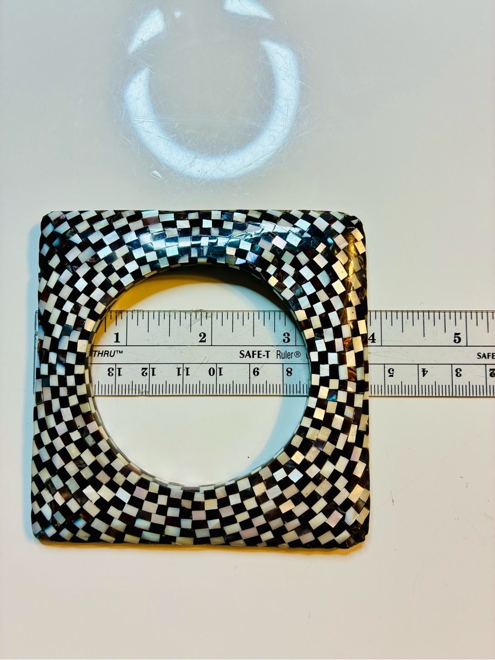 VTG NORDSTROM 80s ABALONE GEOMETRIC STACKABLE BOLD LUX BANGLES - BLACK AND WHITE